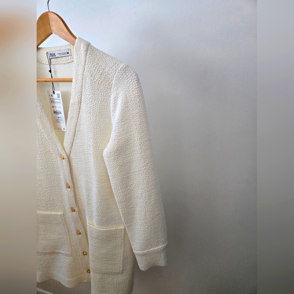 Zara White Tweed Sweater Long sleeve Dress - Picture 3 of 7